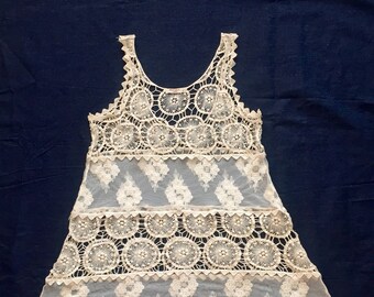 Vintage Antiqued Lace Minidress (size M)