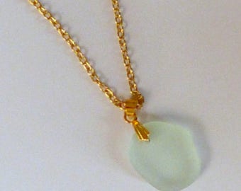 Turquoise seaglass necklace on gold plated chain.