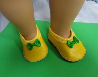 Yellow and Green -Mary Jane-- Doll Shoes-- for 18 inch dolls- fits american girl dolls