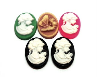 Set of 5 different 18 X 13 cameo resin cabochons