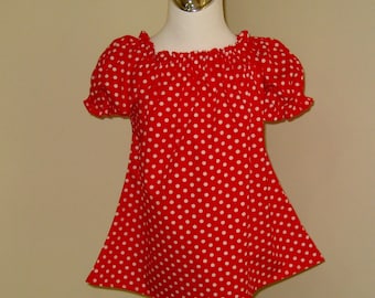 Red Polka Dots Peasant Top 12M To 7, Red And White Girl Top, Infant Blouse, Toddler Top, Girl Red Top, Little Girl Top