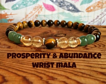 Abundance & Prosperity Bracelet, Citrine + Tiger Eye + Green Aventurine, Intention Wrist Mala Beads, Success + Wealth + Manifestation