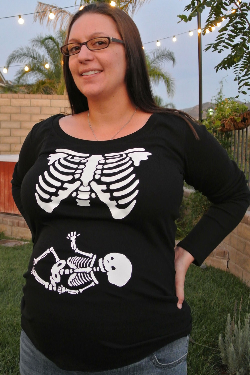 Skeleton xray Maternity shirt Long Sleeve custom Halloween