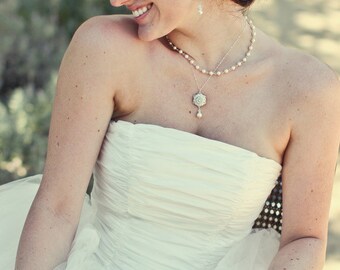 Pearl Rhinestone Necklace Bridal Pearl Necklace Ivory swarovski Pearls Bridal Rhinestone Necklace Statement Bridal Necklace STEPHANIE