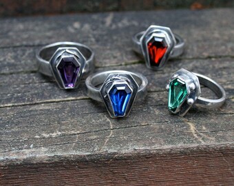 Custom Color True Blood Gemstone Coffin Ring Sterling Silver Free Domestic Shipping