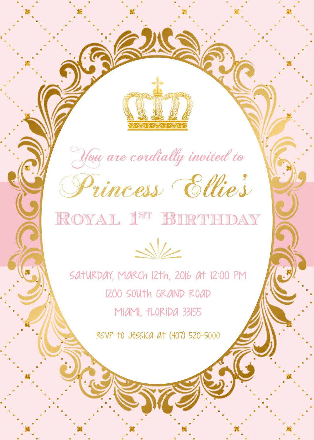 Princess Birthday Invitation, Princess Invitation, Pink ...