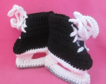 Handmade Crocheted Baby's Ice Hockey Skate Lace- Up Booties/Christmas Gift/ Baby Shower Gift/Stocking Stuffer/Baby Ice Skates/ Baby Booties