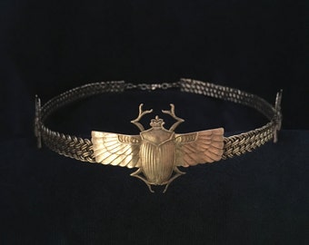 Three Scarabs on Multi Braid Brass Band Circlet Headpiece Crown