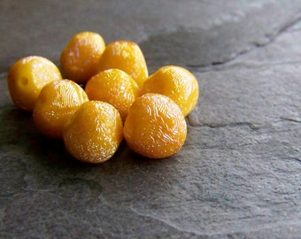 Vintage Bead-Vintage Glass Bead-Vintage Rare West German Textured Free Formed Glass Nugget Bead-Yellow AB-9mm-8 Beads