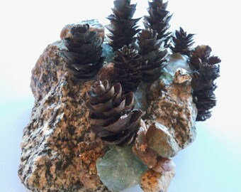 Rocks and mountain glass Zen sculpture, Mother Nature art, Earth sculpture, unique housewarming gift, mountain wedding gift