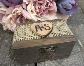Rustic wooden ring bearer box, ring bearer pillow, burlap wedding decor, personalized wedding ring box, engagement ring box, proposal box