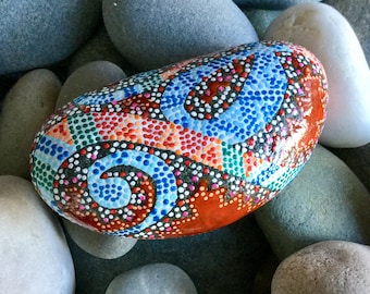 happy snake charmer/ painted rocks/ painted stones/ paperweights/ dotted rocks/ boho art/ hippie art/ roller coaster/ swirl art/ rock art