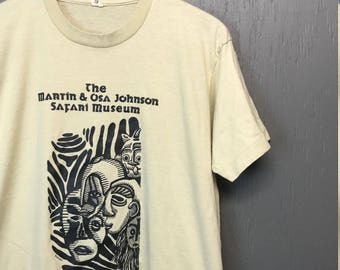 M/L thin vintage 80s Martin & OSA Johnson safari museum Chanute Kansas t shirt