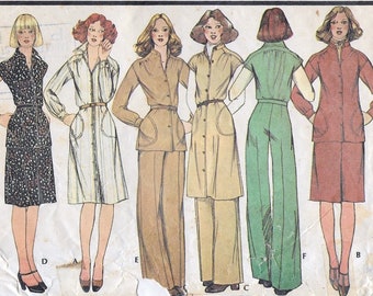 A Buttoned Dress/Jacket/Top w/Sleeve Variations, A-Line Skirt & Straight Leg Pants Pattern for Women: Size 10, Bust 32-1/2" • McCall's 5217