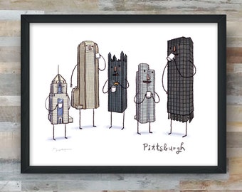 Pittsburgh Skyline Coffee Break- art print