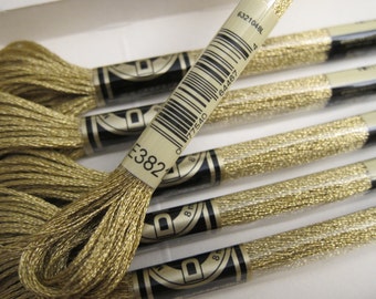 Metallic Light Gold, E3821, DMC Metallic Embroidery Floss - 8m / 8.7 yd. Skeins - Available in Single Skeins, Larger Pkgs & in Full Boxes