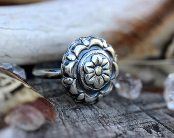 Sterling Silver Flower Ring Sterling Silver Ring Sterling Silver Stacking Ring Sterling Silver Stackable Ring Concho Ring Silver Ring