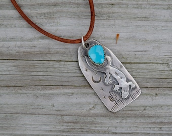 Kingman Turquoise Sterling Silver Necklace . Lizard . Reclaimed Silver . Hand Forged . Sterling Necklace.Rustic. Necklace.