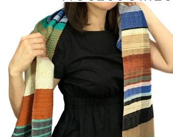 Eloise | Handwoven Bright Blue Striped Statement Scarf | Heirloom Woven Chevron Scarf | Colorful Ladies Gifts | Wool Bohemian Textile | H92