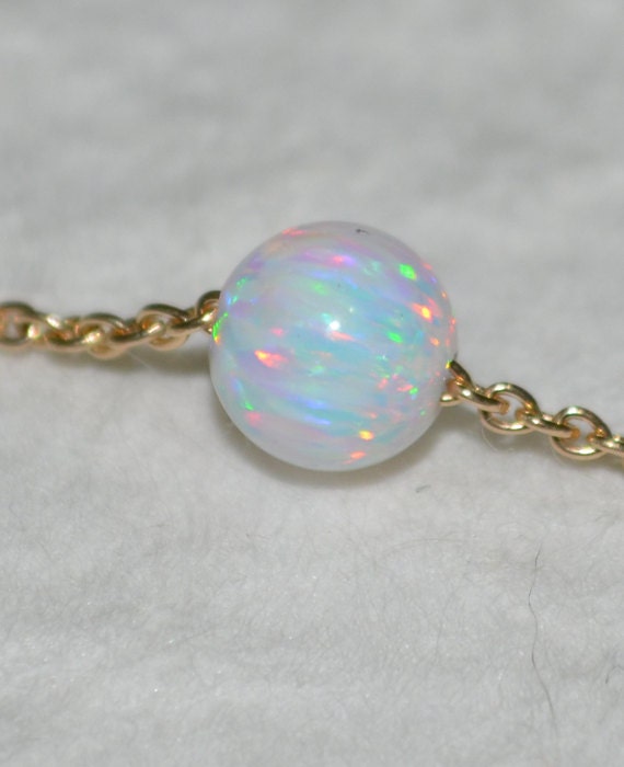 White Opal necklace, Opal Jewelry, opal ball/bead necklace, opal Gold necklace, simple/elegant tiny dot necklace