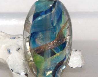 Seaweed Swished Lampwork Glass Focal Bead