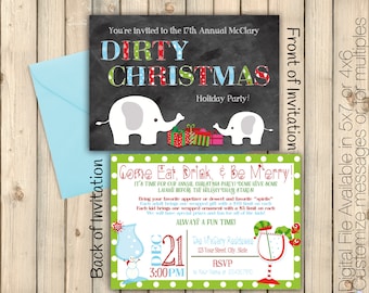 Dirty Christmas Invitation, White Elephant, Holiday Work Party, Gift Exchange, Dirty Santa, Festive Invite, Be Merry, Printed or Digital