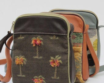 SMALL SHOULDER BAG by Elizabeth Z Mow Fabric and Leather Fuzzy Palm Trees