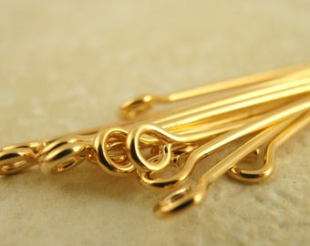 100 Gold Plated Eye Pins - Economical - 21 or 24 Gauge You Pick Length