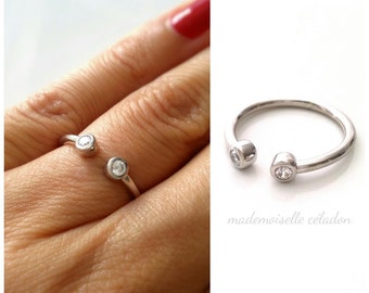 Ring Silver 925/000 half-open - ring 3/4 inlaid zirkonias - multiple sizes available - silver 925 ring