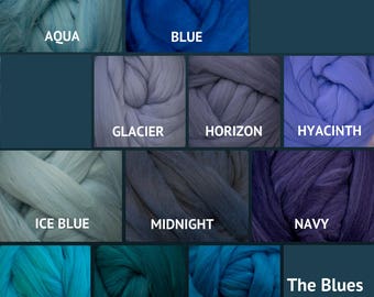 Merino Wool Roving - Felting Fiber - Spinning Fiber - The Blues - sold by the ounce