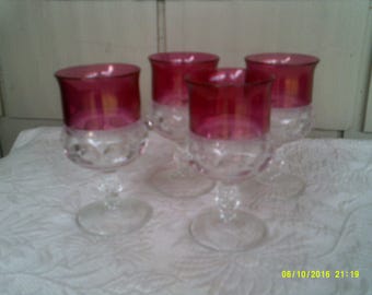 Four Vintage Tiffin Kings Crown Wine Goblets, Ruby Wine Glasses, Cranberry Wine