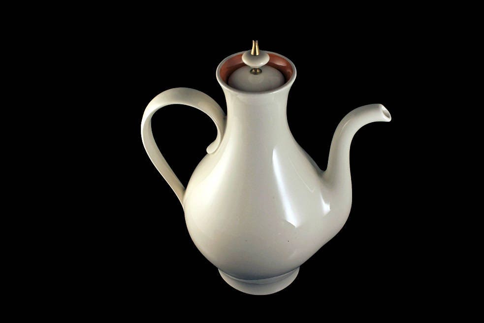 Teapot, Spanish Style, Ivory, Orange Trim, 6 Cups, Coffee Pot