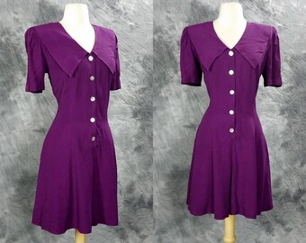 1990s magenta romper, collared, button up, short sleeve, fit and flare, Byer too, medium to large