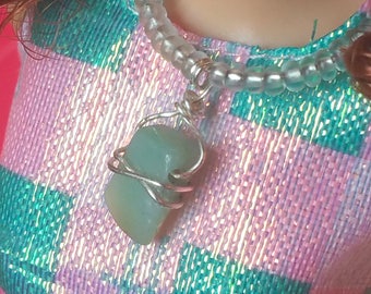 Barbie Jewelry Choker & Bracelet Aquamarine Semiprecious Stones Silver Plated. Frosted Seed Beads. Doll Jewelry. Real Tiny Jewelry. OOAK Set