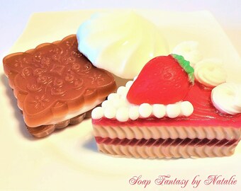 3 Dessert Soaps,Cake Soap-Cookie Soap-Zephyr Soap. Birthday Gift,Party Favor