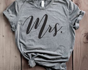 Mrs. Shirt, Mrs. T Shirt, Gift for Bride, Bride Gift, Bridal Shower Gift, Engagement Gift, Gift for Wife, Unisex Crewneck Boyfriend Tee