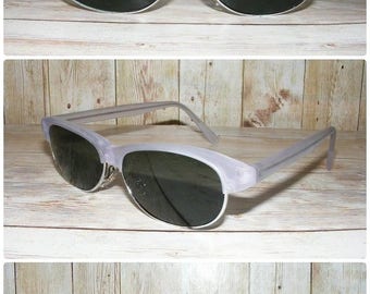 Vintage sunglasses, Vintage 80s deadstock slim clubmaster sunglasses clear matt grey frame (SG08)