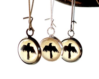 Crow Earrings - Black Crow Raven Dangle Earrings