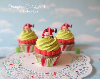 Fake Cupcake Realistic Christmas Holiday SANTA Lime Acrobatic Whimsical