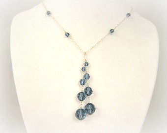 Crystal Lariat Necklace Blue Crystal Lariat Wire Wrapped Sterling Silver Swarovski Crystal Jewelry Blue Crystal Necklace Gift Idea For Her