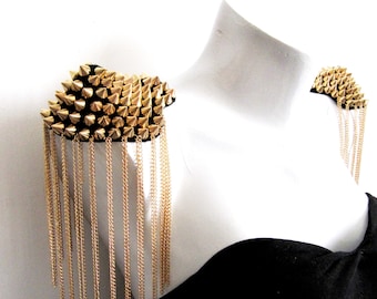 2 PCS.Pietra Epaulets,Gold Stud Epaulets,Handmade Epaulets,Gold Studs Shoulder Pad,Shoulder Embellishment,Epaulets,Gold Spike Epaulet