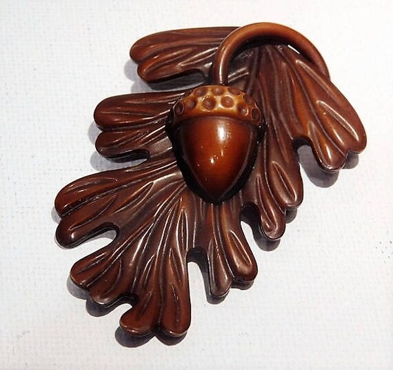 Art Deco Celluloid Fur Dress Clip / Acorn and Leaf Leaves