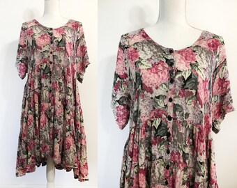 Floral 90's Grunge Loose-fit Dress / Size Large