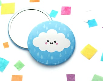 Happy Cloud Pocket Mirror, Small Mirror, Kawaii Gift, Purse Mirror, Blue Girlfriend Present