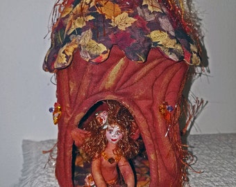 Quilted Fabric Fairy House andFiber Sculpted Fairy