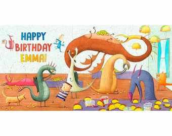 Digital Dragons Love Tacos Birthday Backdrop, Printable Party Banner 34'x17', Party Decoration, JPG Poster