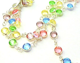 Swarovski crystal necklace, pastel crystal channel link necklace, Swarovski pastel colors, sparkly bling gift for her