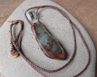 Large earthy Chrysoprase, pebble, Quartz crystal necklace - naturally sourced gem stone jewelry handmade in Australia - long tribal