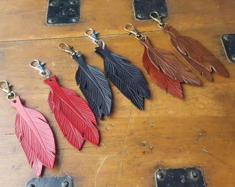 Bag Charm, Feather Bag Charm, Feather KeyRing, Leather KeyRing, Raven Feather, Raven KeyRing