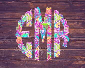 Scallop Monogram, Wavy Monogram, Wavy monogram decal, Yeti Decal, Car Decal, Phone case Decal, Monograms, Decals, Bridesmaid Gift, Monograms